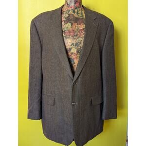 Chaps Ralph Lauren Blazer Coat Mens 48L Suit Jacket Brown Check Plaid Wool